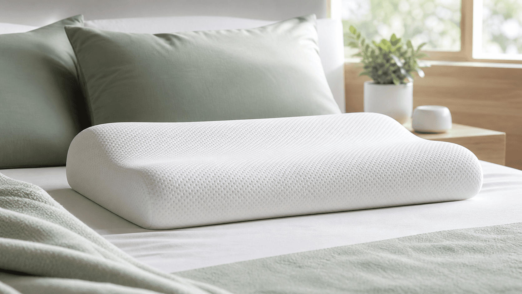 White latex pillow on a calm bed